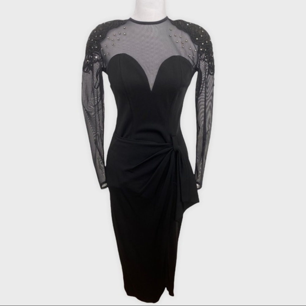 Vintage Cache Mesh Top Rhinestone Embellished Bombshell Dress Small